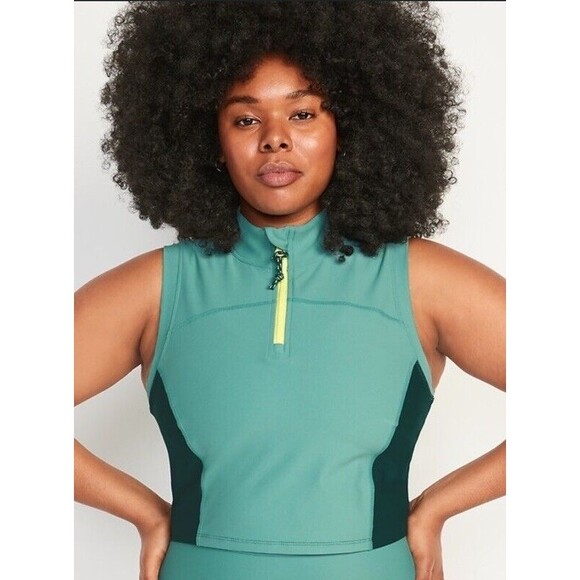 Old Navy‎ Longline Sleeveless Powersoft Zip Green Active Crop Top Size XXL Tall - Picture 1 of 7